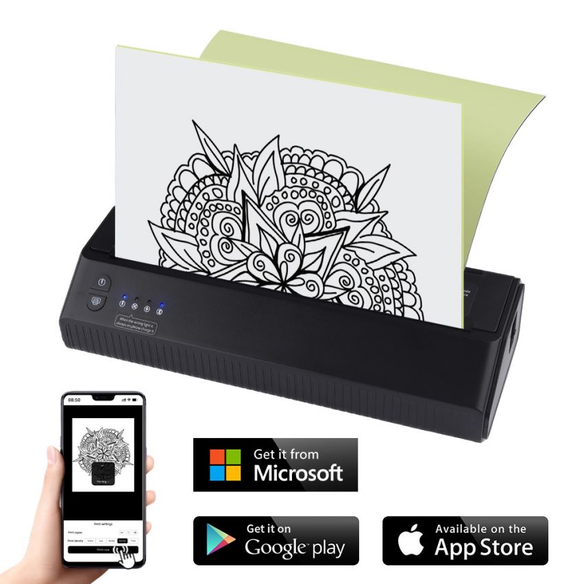 Amazon.com: Phomemo M08F Bluetooth Tattoo Stencil Printer, Thermal Tattoo  Machine with 10pcs Tattoo Transfer Paper, Portable Wireless Stencil Printer  for Tattooing, Compatible with Smartphone & PC, Grey : Office Products